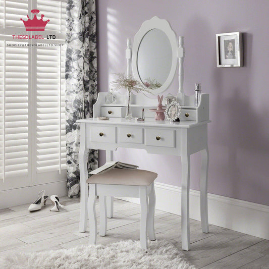 Capri White Dressing Table with Mirror & Stool
