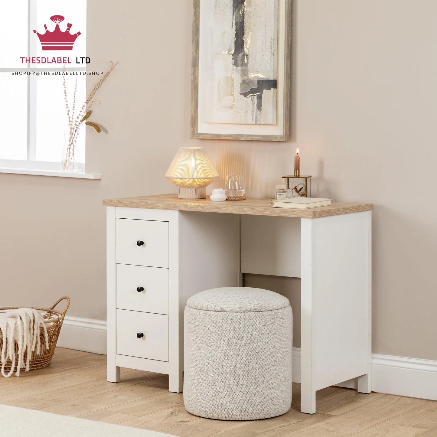 Bampton White Dressing Table with Drawers