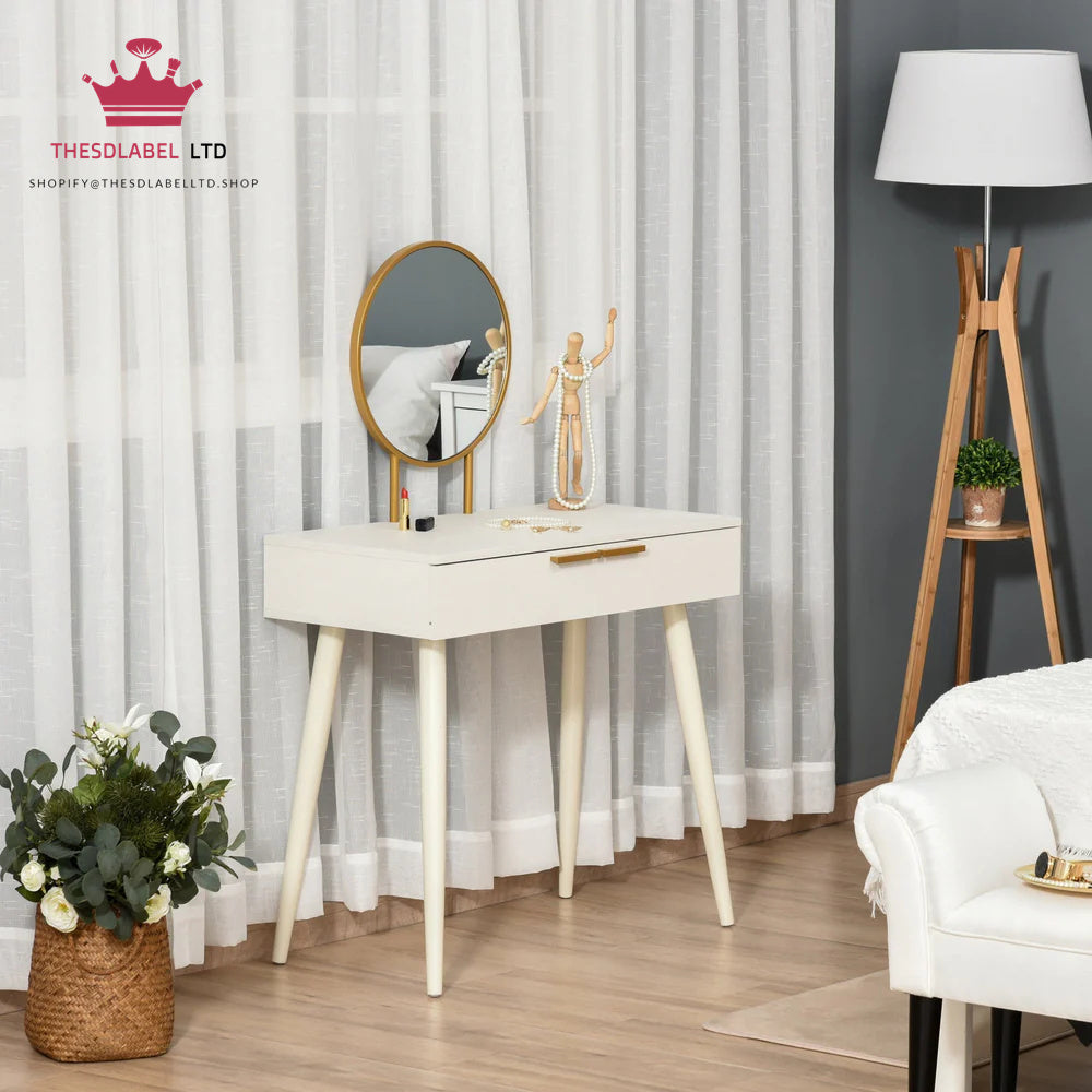 Modern Dressing Table With Round Mirror