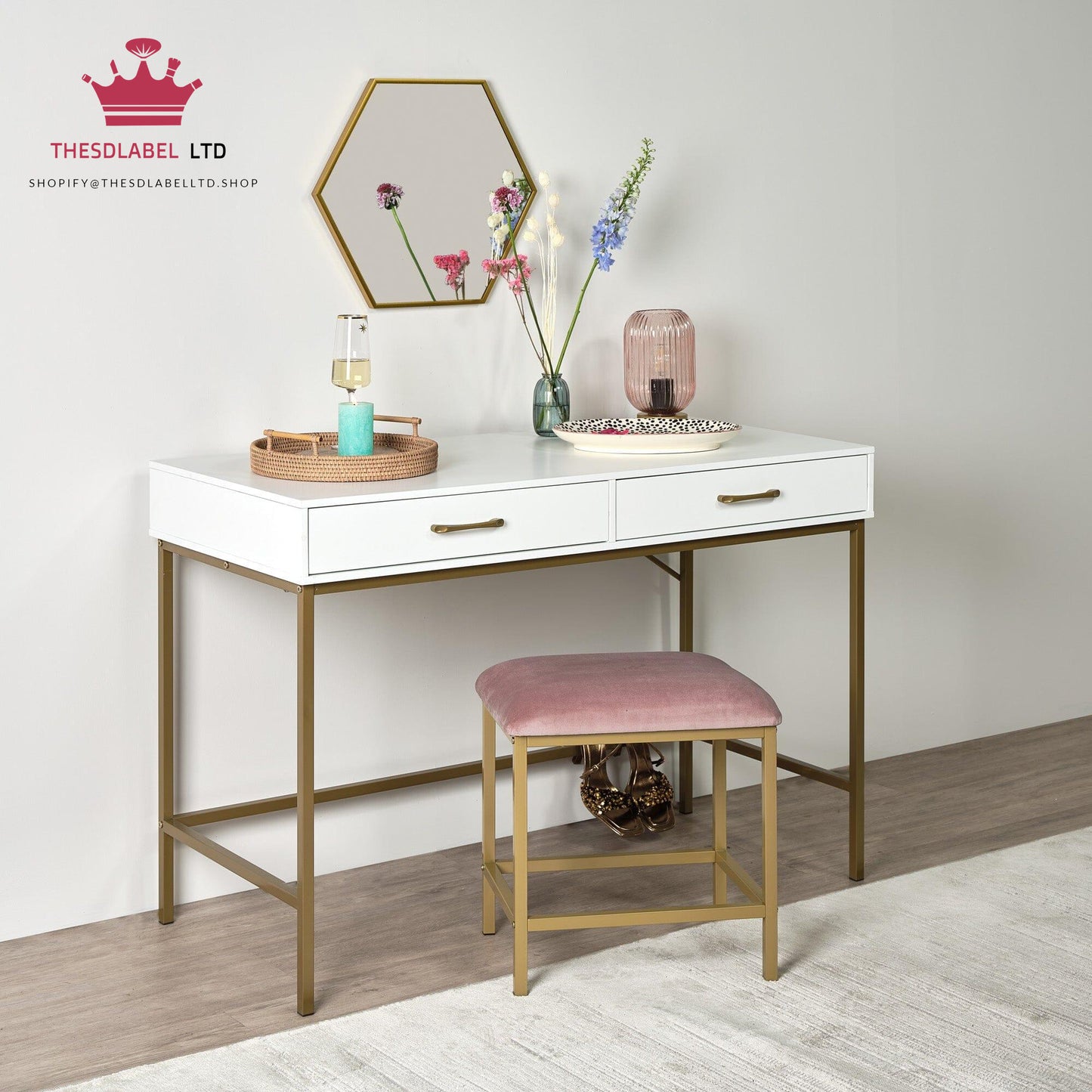 Marie White Dressing Table with Drawers