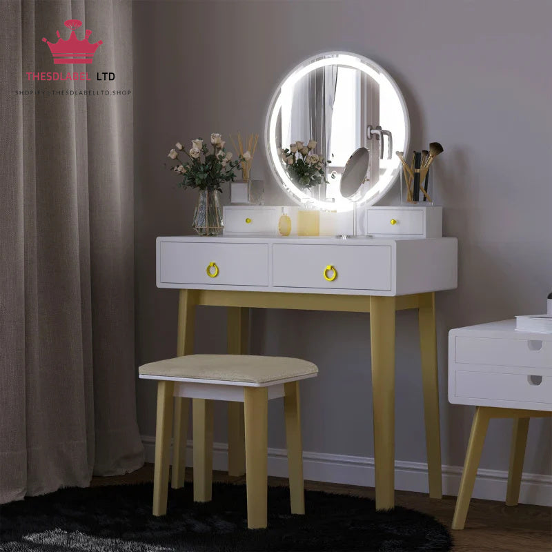 HOMCOM Dressing Table & Stool with Mirror