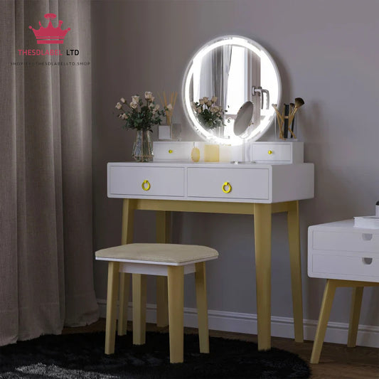 HOMCOM Dressing Table & Stool with Mirror