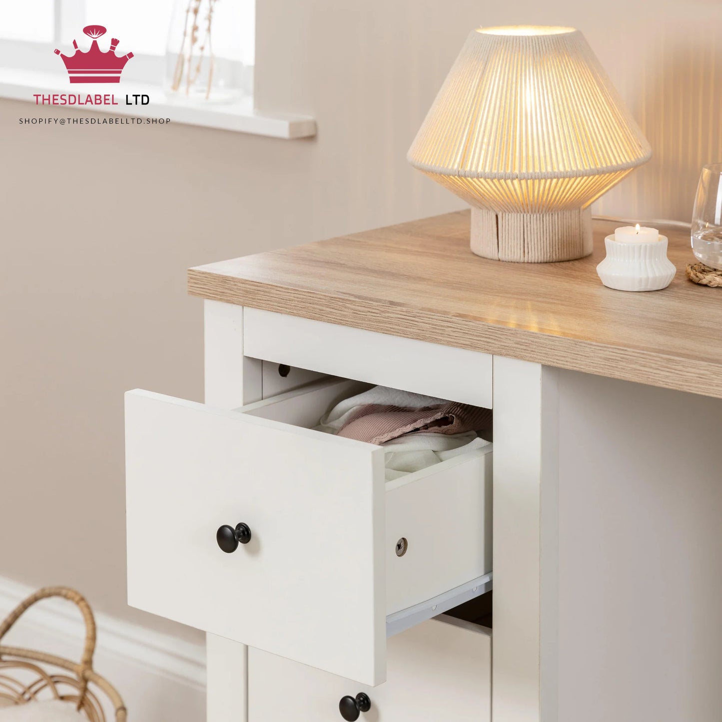 Bampton White Dressing Table with Drawers