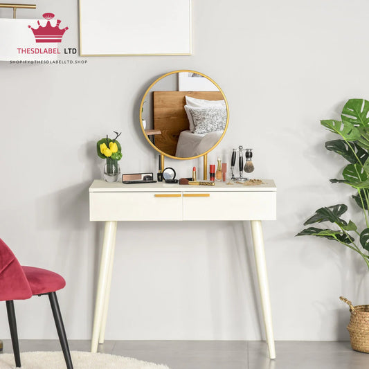 Modern Dressing Table With Round Mirror