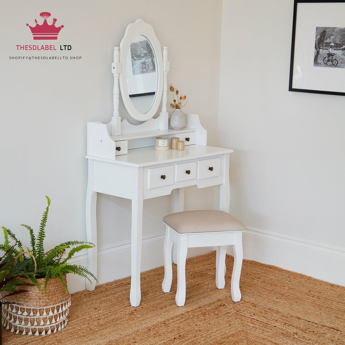 Capri White Dressing Table with Mirror & Stool