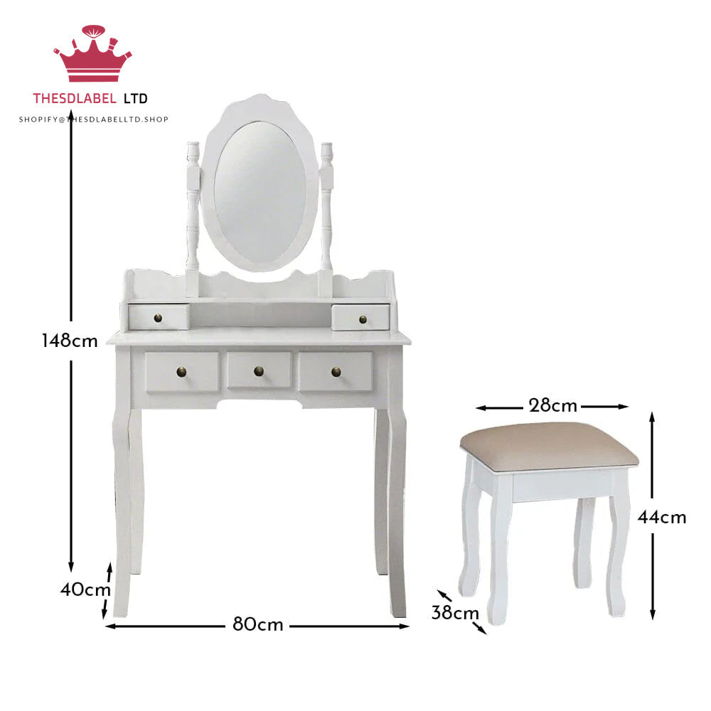 Capri White Dressing Table with Mirror & Stool
